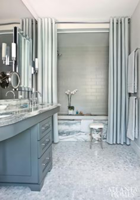 Swap Out Shower Curtains - Beautiful Bathroom - Details Full Service Interiors - Monson Interior Decorator