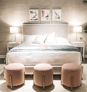 Blush Stools - White Bed - 2020 Interior Trends - MA Interior Design