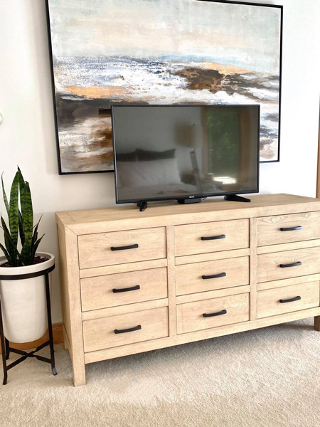 Dresser - TV - Artwork - My Big Mistake - Wendy WoloShchuk - Interior Decorator in Western Massachusetts - Details Interiors